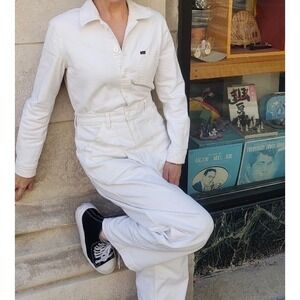 Lee Union-Alls Womens Denim Coverall Jumpsuit Off-White Cream Size M 323278